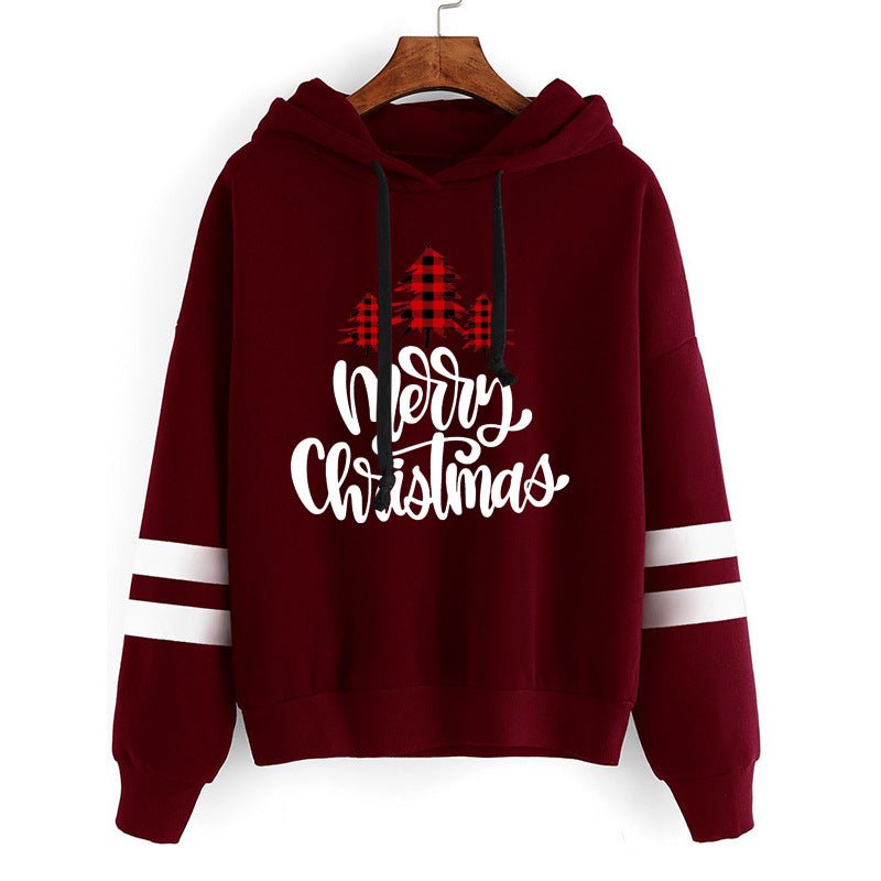 Christmas Red Plaid Christmas Tree Merry Christmas Print Parallel Bars Striped Sweat Autumn and Winter Europe and America