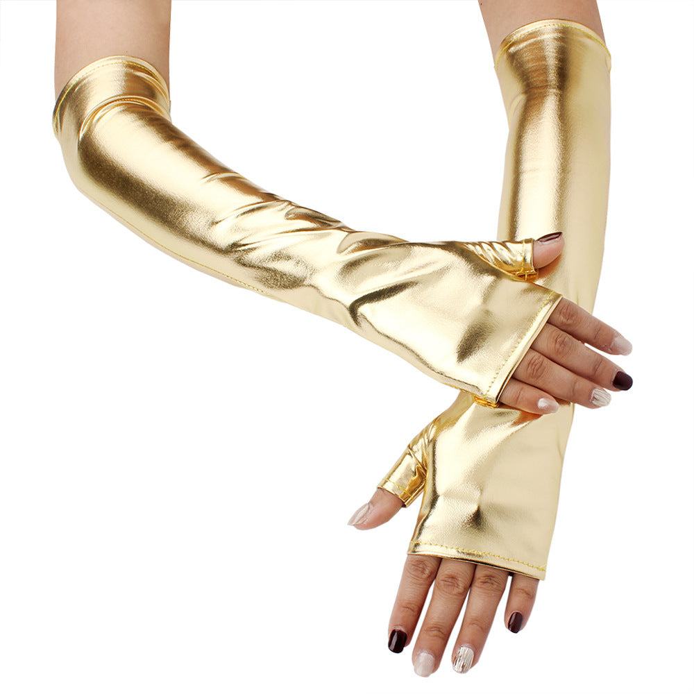 Cross-Border Women's Halloween Fingerless Long Gloves Punk Dress Party Ball Fingerless Leather Gloves Festival Party