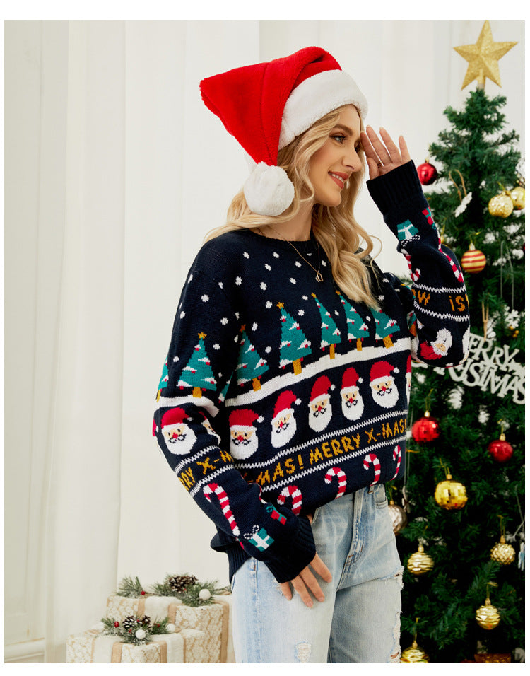 Foreign Trade Amazon Autumn and Winter Niche Design Knitwear for Women European and American Christmas Tree Knitwear Pullover Little Snowman Thick Knitwear