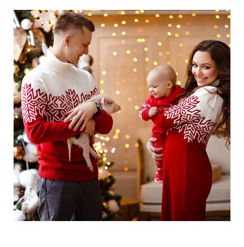 Amazon New Christmas Family Clothes Jacquard Turtleneck Sweater Christmas Clothing in stock Wholesale