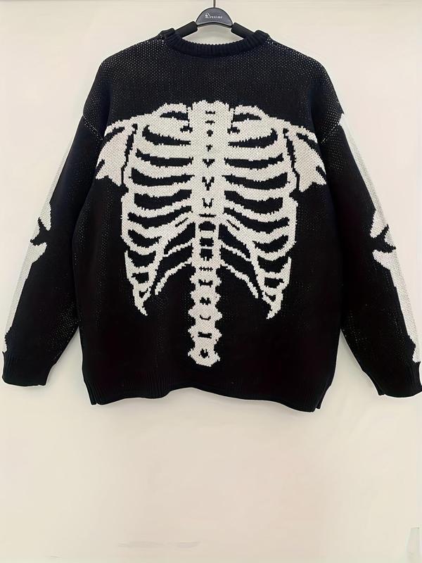 Cross-border Trade Europe and the United States Contrasting Skull Jacquard Knitted Sweater Amazon Autumn and Winter Loose Casual Halloween Sweater