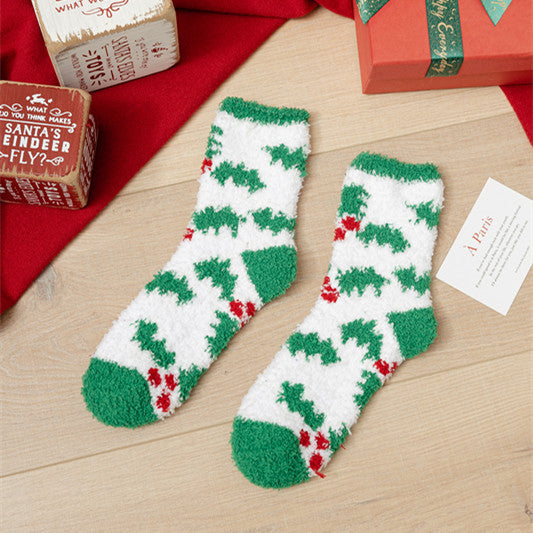 Coral fleece Christmas socks autumn and winter thick tube socks New Year gift socks cartoon Christmas socks cross-border wholesale