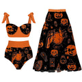 Halloween Limited Edition Swimsuit with Bows, Pumpkin Print Split Swimsuit, Cross-Border Hot Style and Sexy