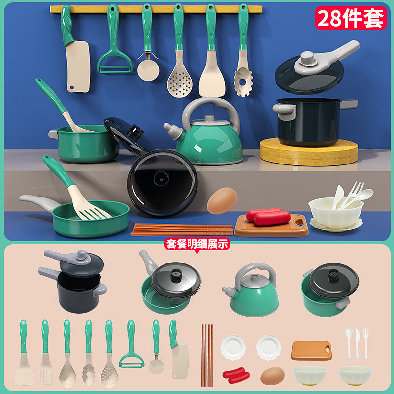 Cross-border simulation kitchenette cooking kitchenware suit fruit cutting music girls play house toys induction cooker cooking