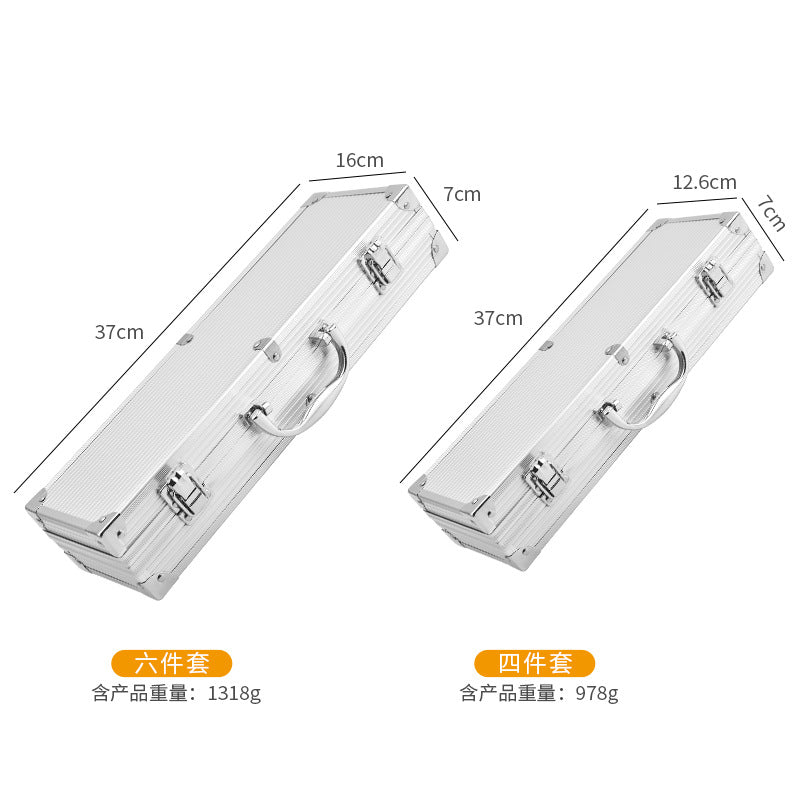 Small tube handle aluminum box grill suit BBQ outdoor barbecue tools suit stainless steel small tube handle barbecue utensils