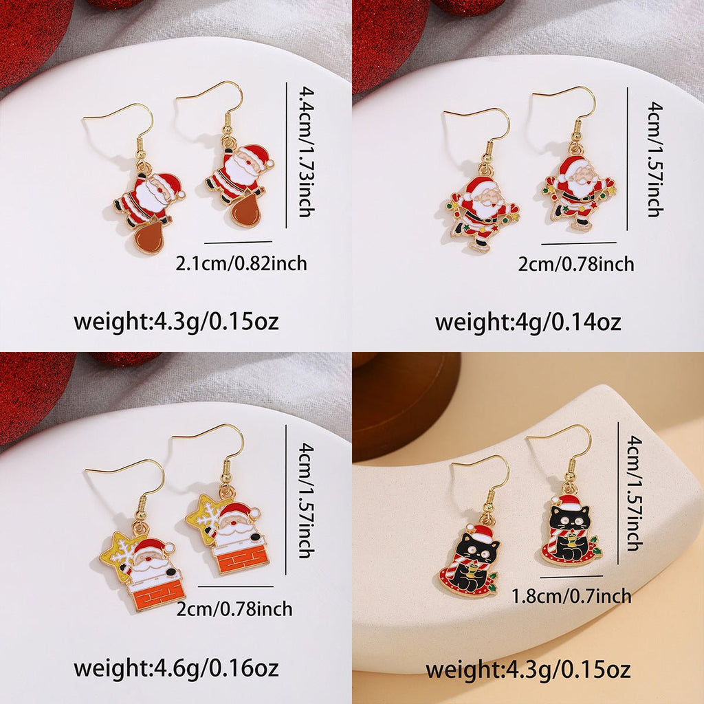 Cross-border personality Christmas series elk gingerbread earrings European and American cartoon oil Santa Claus earrings