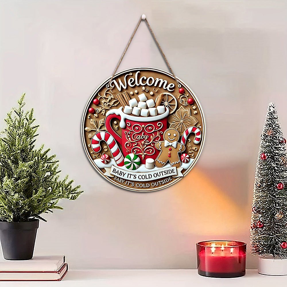 in stock American Country Christmas Holiday Round Door Plate Hanging Wooden Welcome Sign Decorative Pendant Wooden Tag