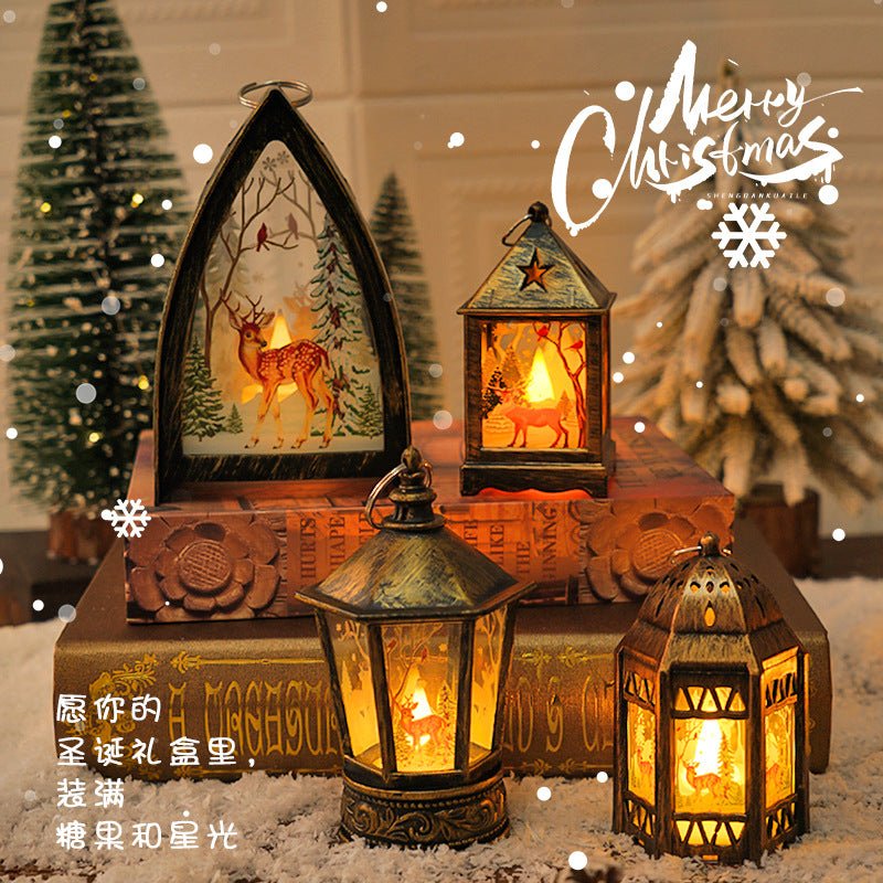 Christmas vintage portable lamp luminous water filling wind lamp Christmas decoration atmosphere lamp Christmas tree decoration wind lamp ornaments