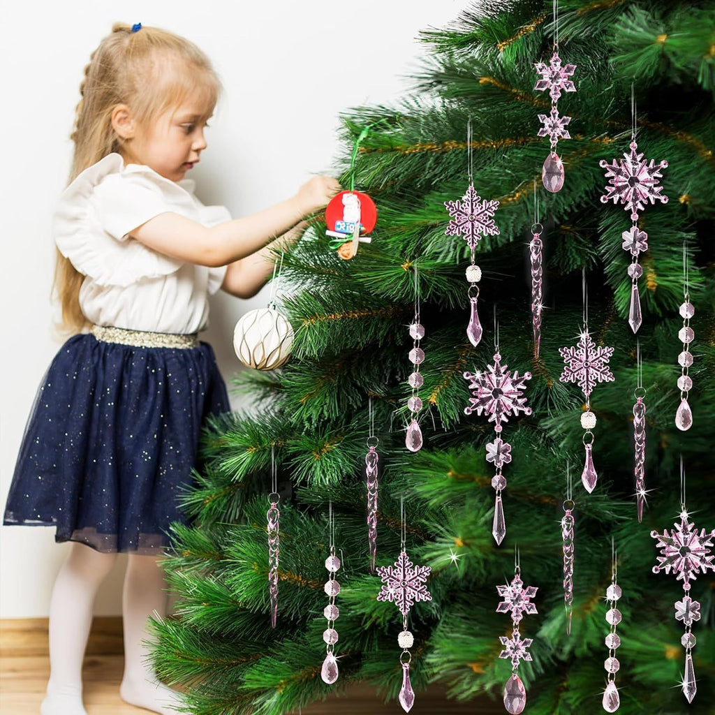 18Pcs Christmas Tree Decoration Crystal Christmas Decorations Hanging Acrylic Snowflakes and Icicles Christmas Tree Pendants