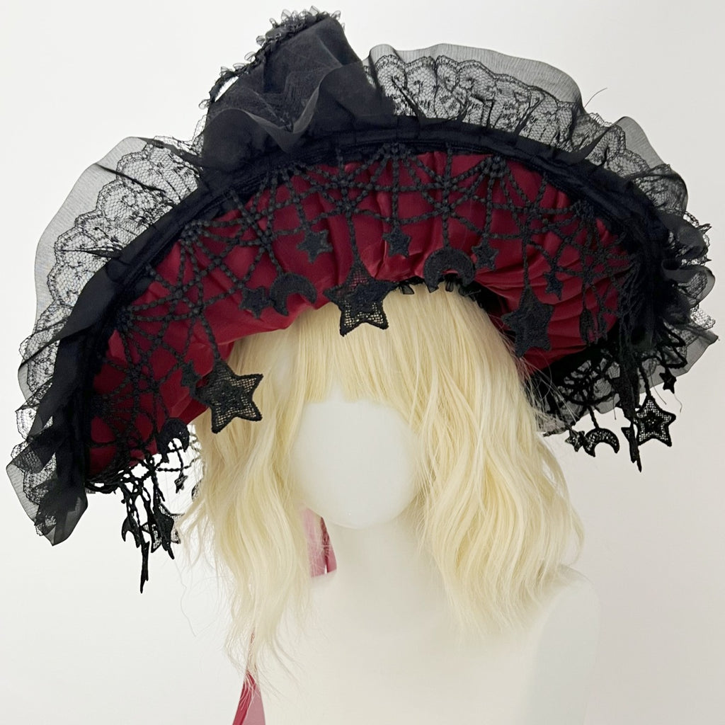 Halloween Dark Purple Lace Big Bow Witch Hat Dark Gothic Wizard Big Brim Hat Lolita Witch Hat
