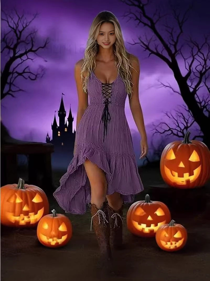 Retro Western Style Strap Halloween Carnival Suspender Dress