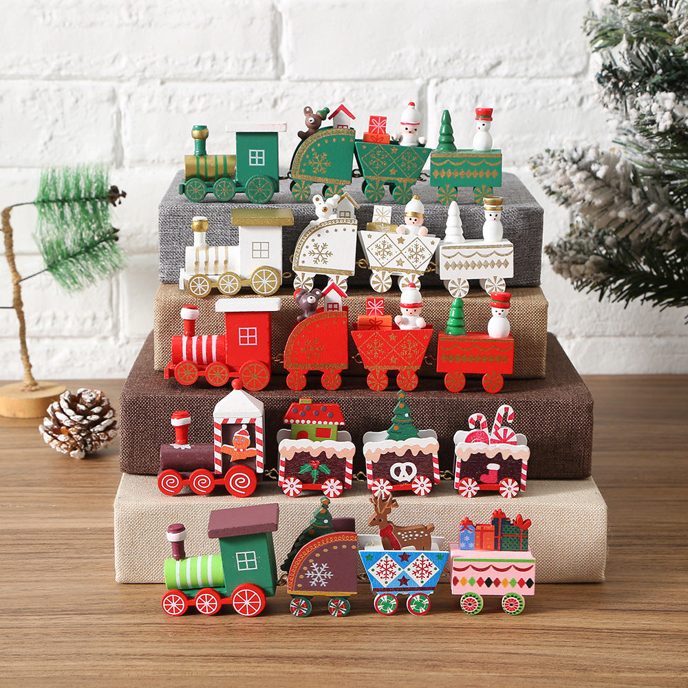 Strict selection of Christmas decorations cartoon creative children's Christmas gifts small train wooden window desktop ornaments
