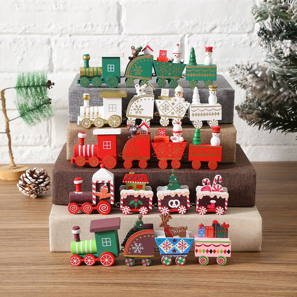 Strict selection of Christmas decorations cartoon creative children's Christmas gifts small train wooden window desktop ornaments