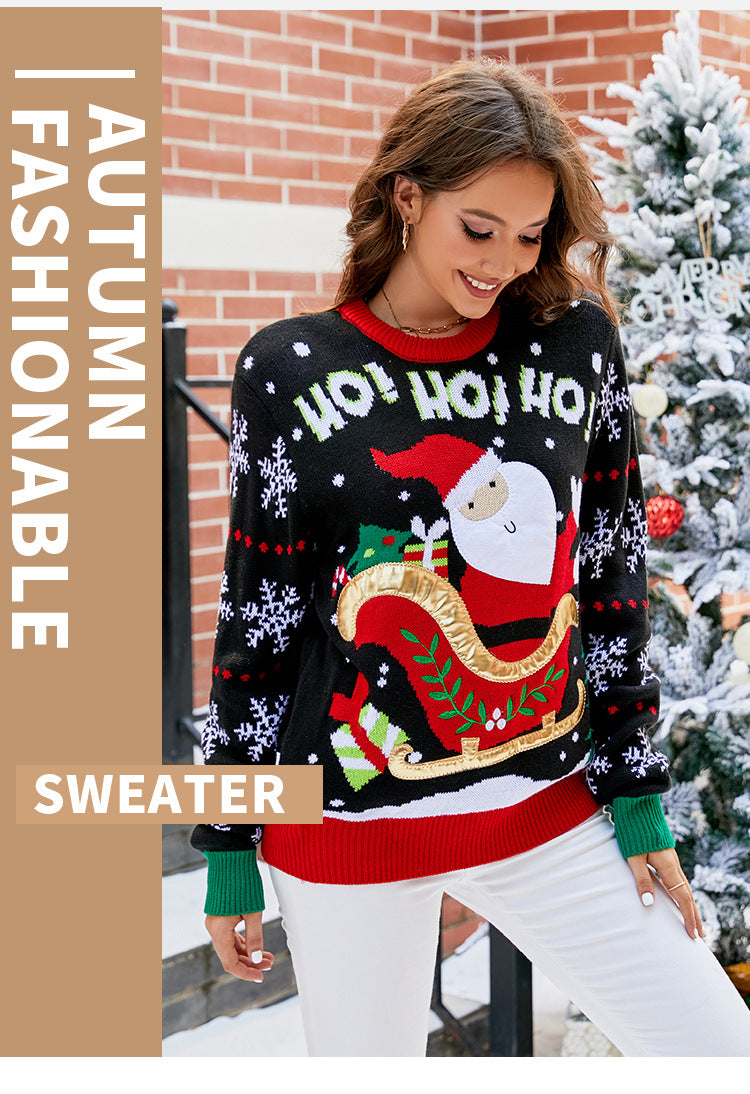 Cross-Border Popular Santa Claus European and American Sweater for Women 2025 Autumn and Winter New Sweet Embroidered Pullover Christmas Sweater