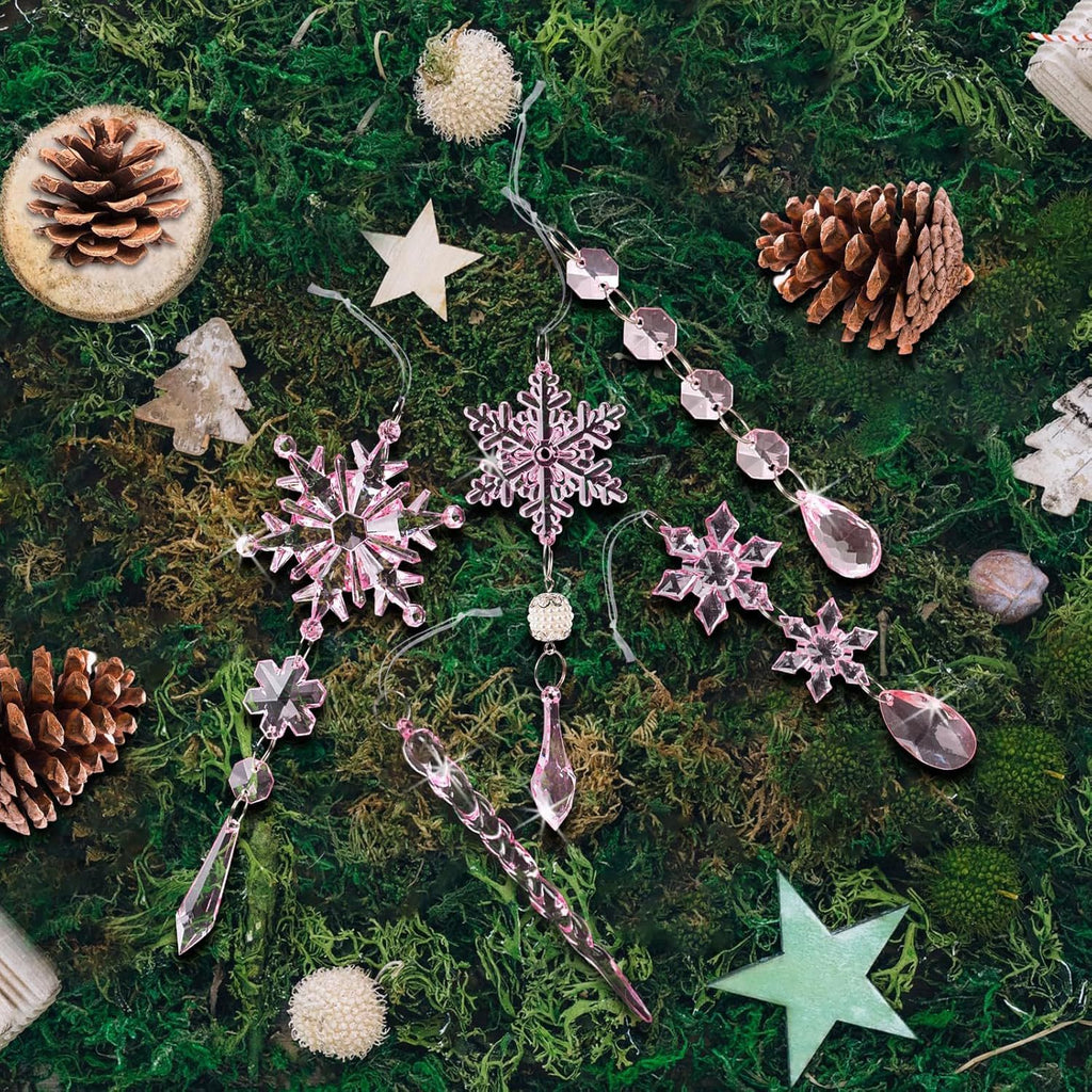 18Pcs Christmas Tree Decoration Crystal Christmas Decorations Hanging Acrylic Snowflakes and Icicles Christmas Tree Pendants
