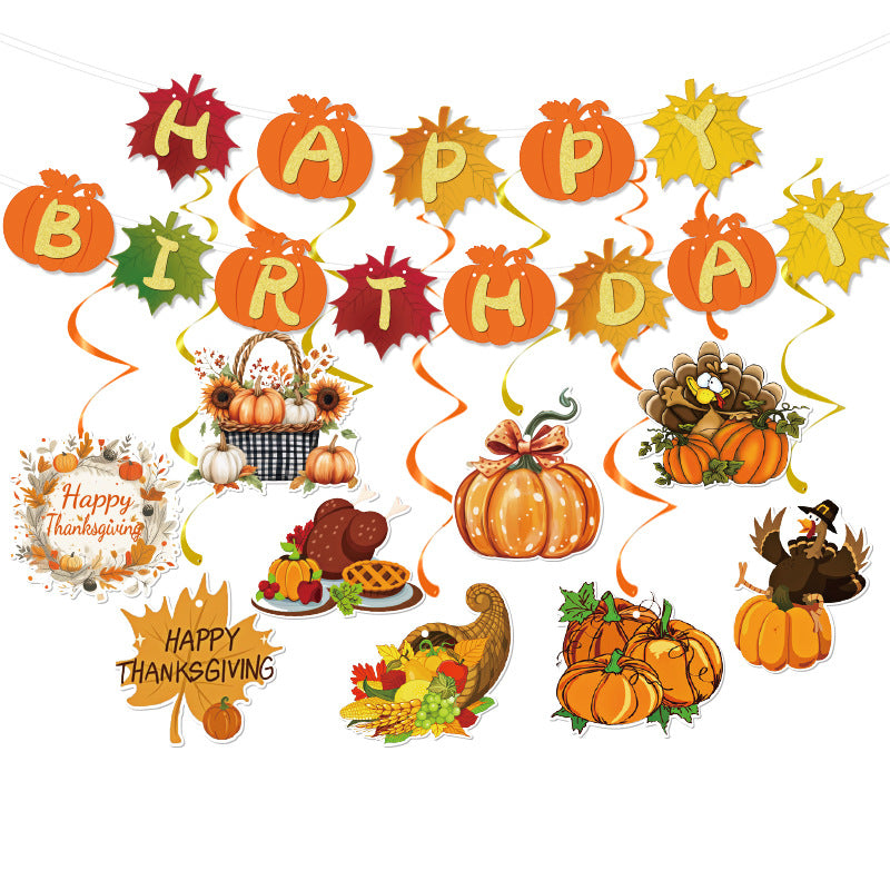 Cross-Border Autum New Thanksgiving Party Give Thanks Flag Harvest Festival Turkey Pumpkin Decoration Banner