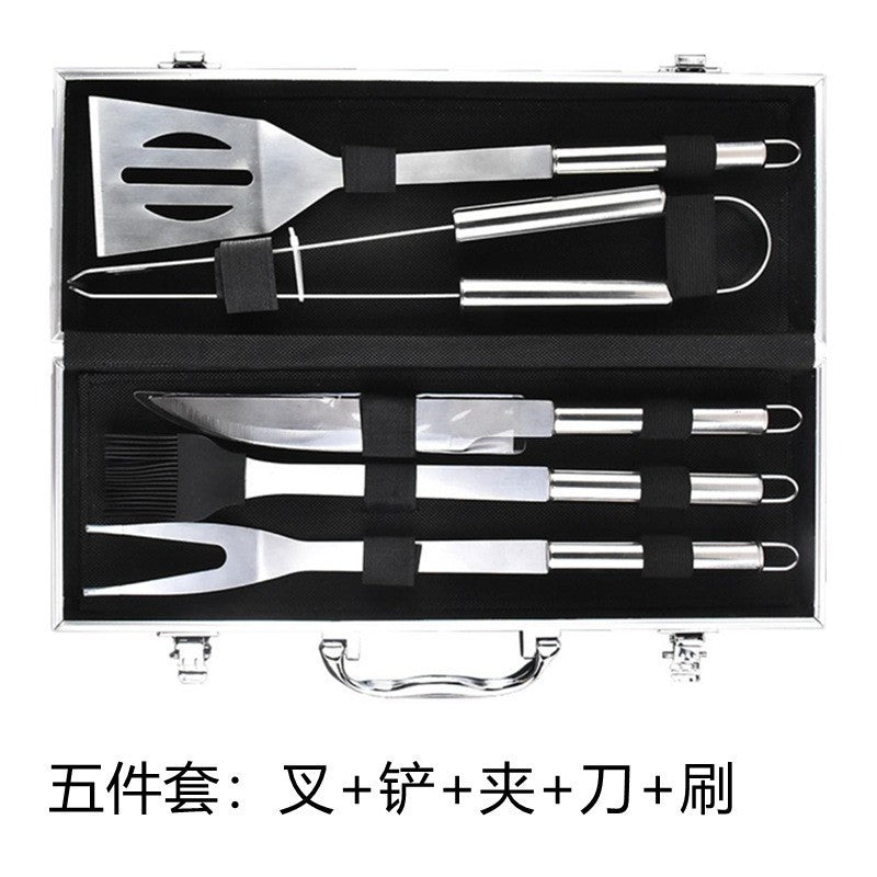 Small tube handle aluminum box grill suit BBQ outdoor barbecue tools suit stainless steel small tube handle barbecue utensils - Kasa & Pet