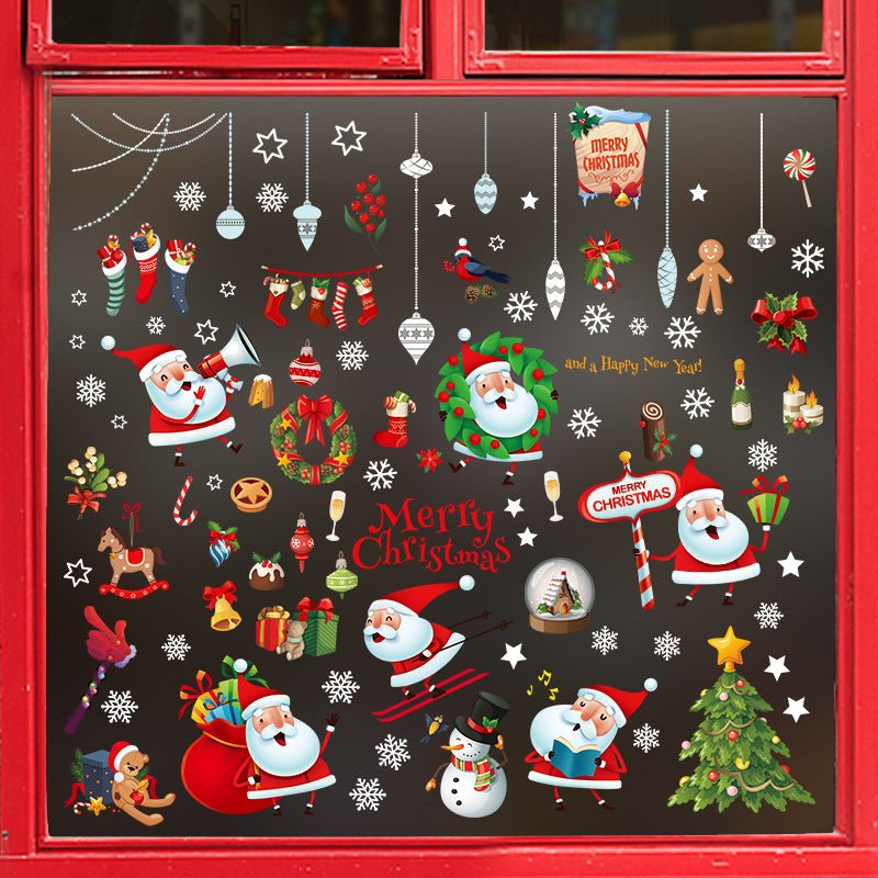 Christmas decorations door stickers shop scene layout wreath small pendant window glass stickers Christmas tree old man