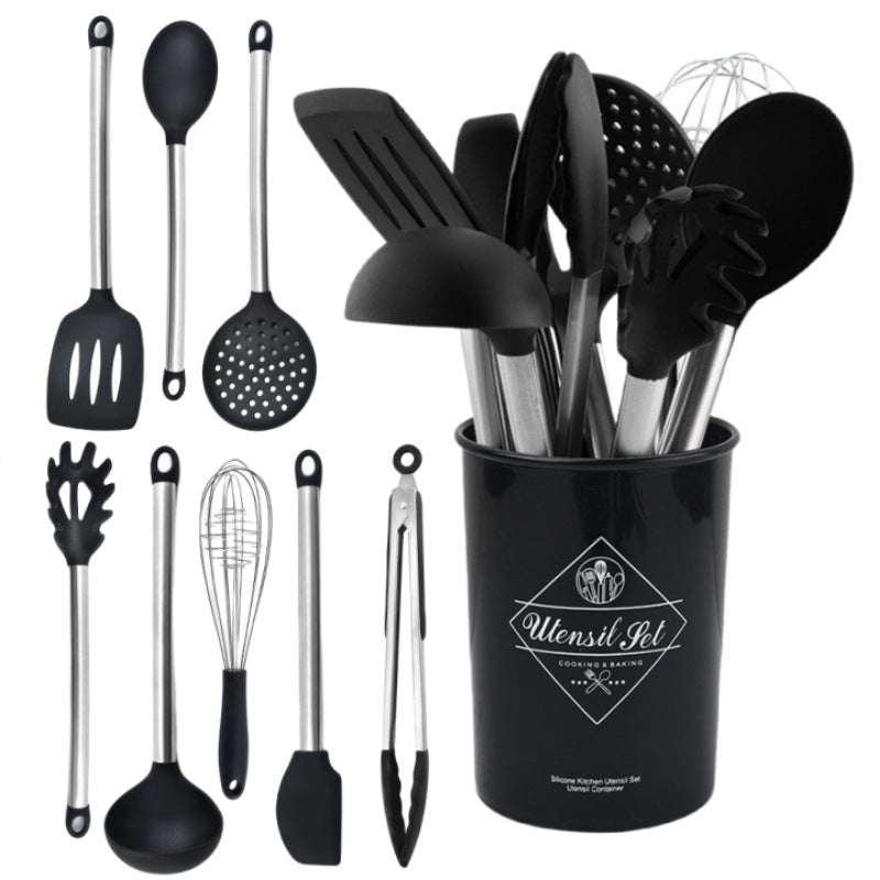 Silicone kitchenware suit 8-piece set stainless steel tube handle spatula baking scraper egg beater cooking hot pot spoon