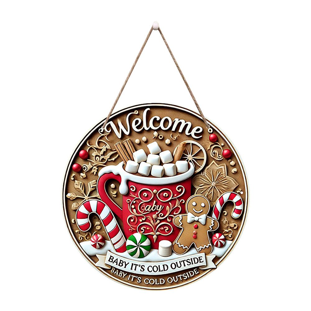 in stock American Country Christmas Holiday Round Door Plate Hanging Wooden Welcome Sign Decorative Pendant Wooden Tag