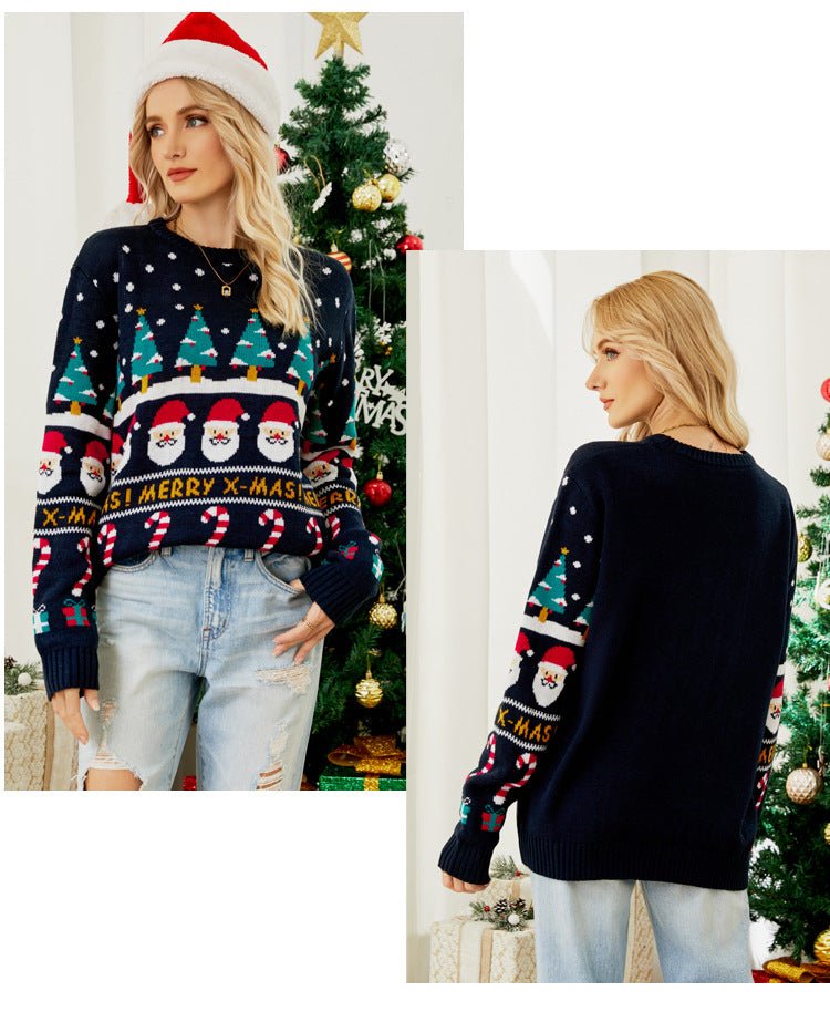 Foreign Trade Amazon Autumn and Winter Niche Design Knitwear for Women European and American Christmas Tree Knitwear Pullover Little Snowman Thick Knitwear