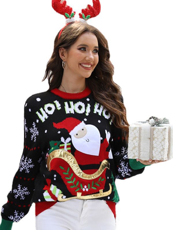 Cross-Border Popular Santa Claus European and American Sweater for Women 2025 Autumn and Winter New Sweet Embroidered Pullover Christmas Sweater