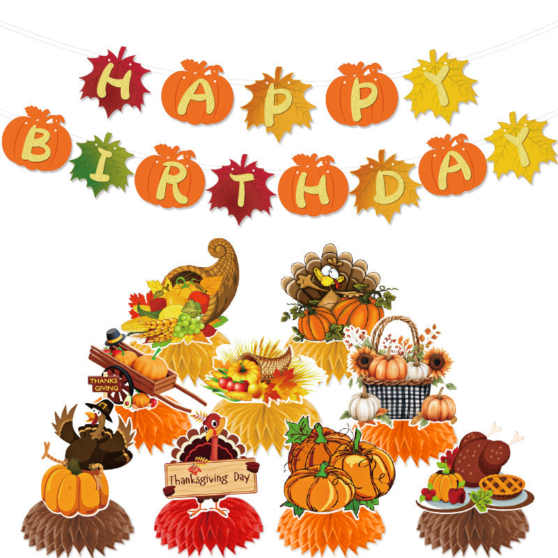 Cross-Border Autum New Thanksgiving Party Give Thanks Flag Harvest Festival Turkey Pumpkin Decoration Banner