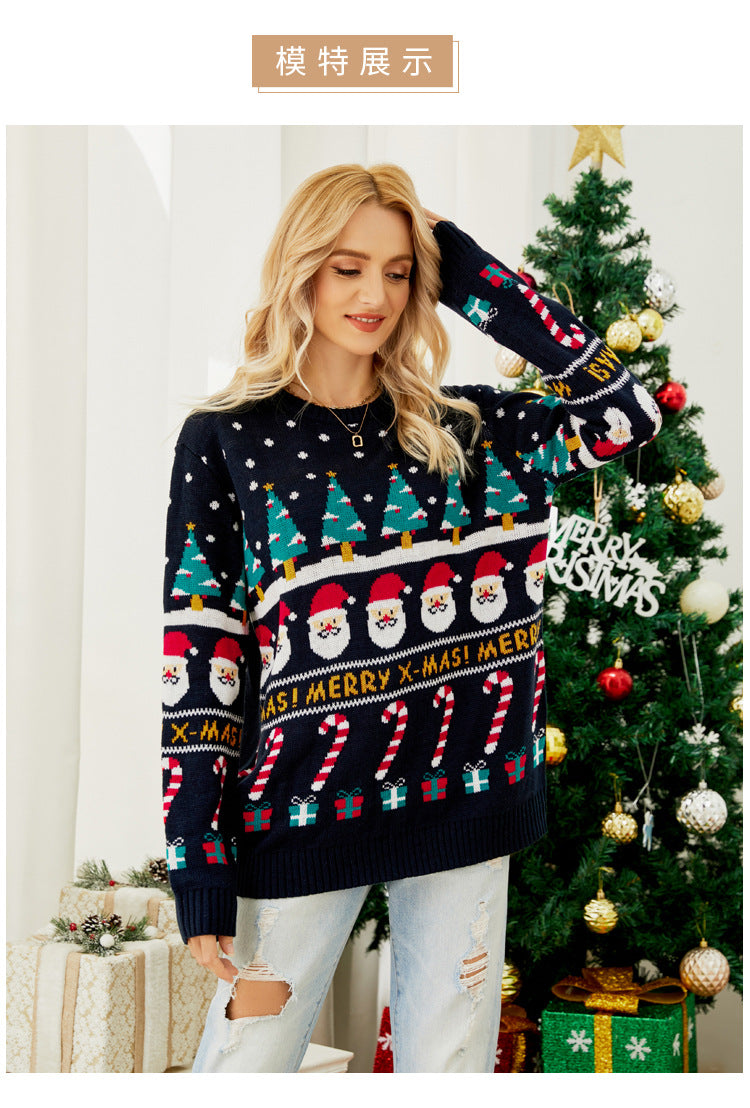 Foreign Trade Amazon Autumn and Winter Niche Design Knitwear for Women European and American Christmas Tree Knitwear Pullover Little Snowman Thick Knitwear
