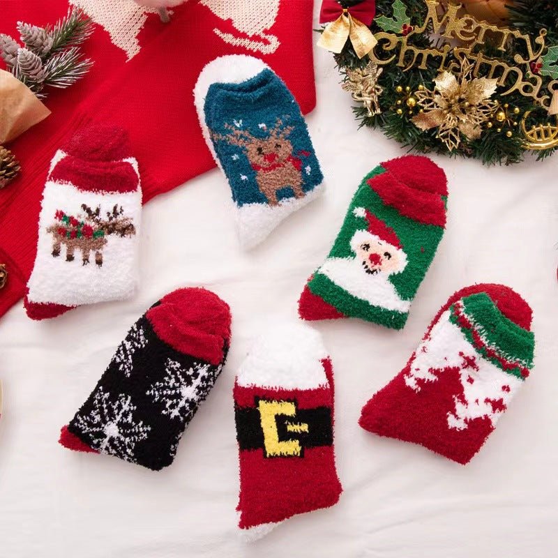 Coral fleece Christmas socks autumn and winter thick tube socks New Year gift socks cartoon Christmas socks cross-border wholesale
