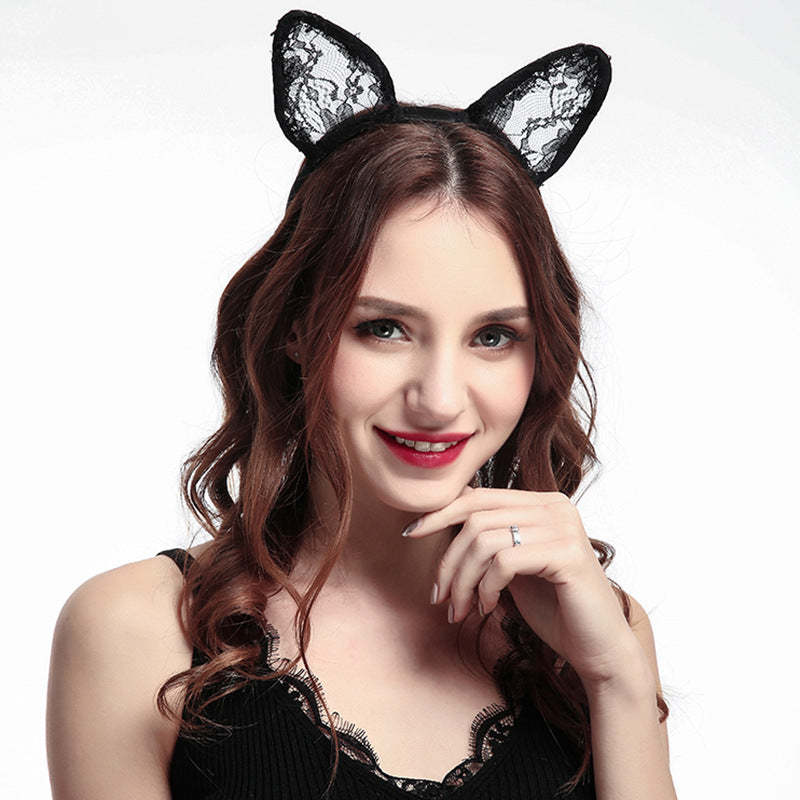Sexy accessories new lace cat ears black headband mask ball party photography Halloween headdress