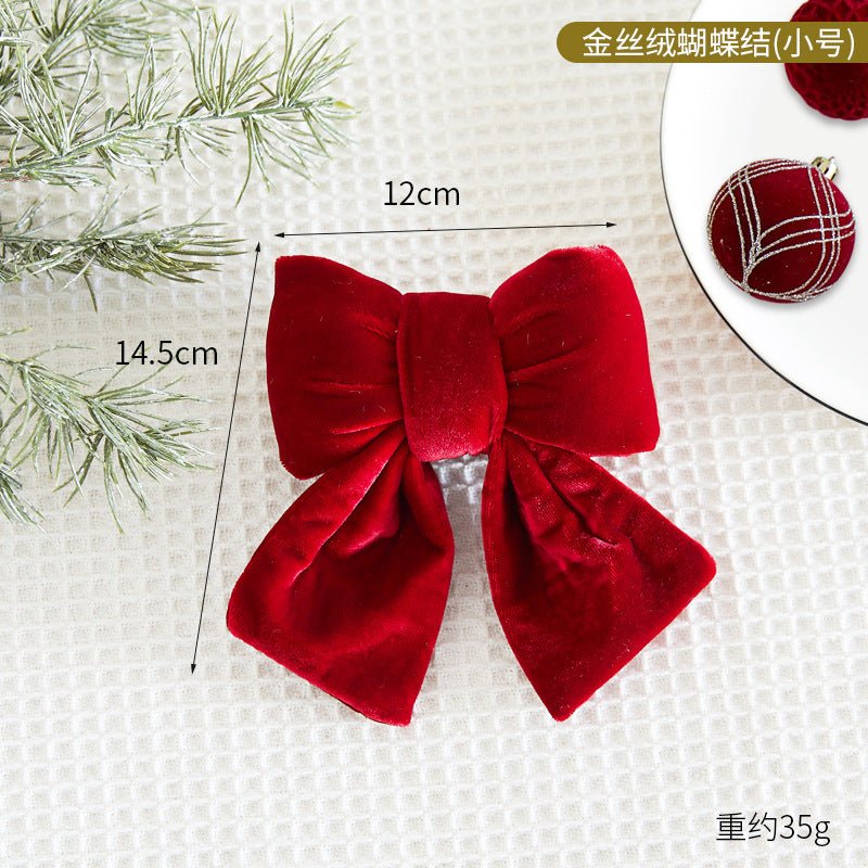 Christmas Tree Decoration Home Gold Velvet Bow Large Pendant Photo Atmosphere Props Atmosphere Flocking Bow - Kasa & Pet