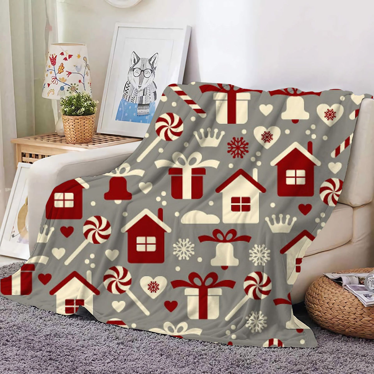Christmas Decoration Blanket Holiday Blanket Red Festive Blanket Christmas Tree Polo Sofa Blanket Flannel Blanket - Kasa & Pet