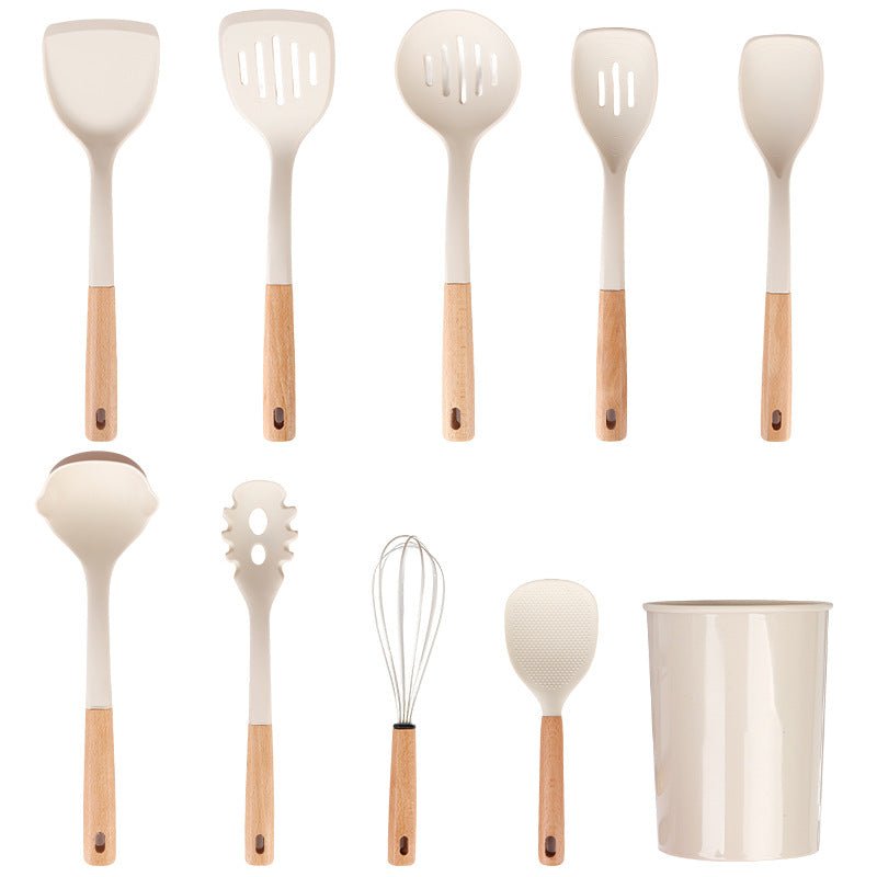 Wooden Handle Silicone Kitchen Utensil Set, Non-Stick Pan, Silicone Spatula, Soup Spoon, High Temperature Resistant Silicone Cooking Spatula, Daily Kitchen Utensils - Kasa & Pet