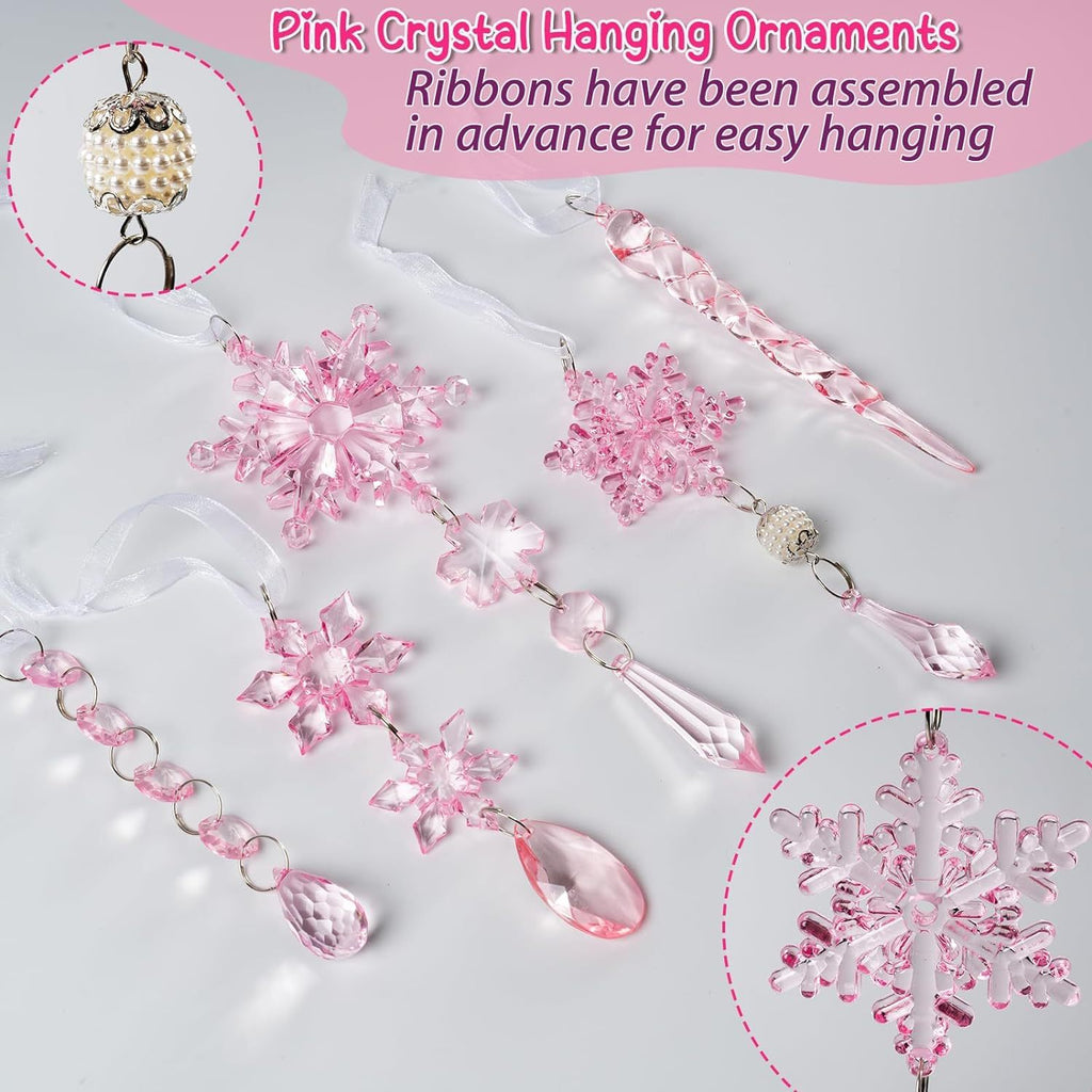 18Pcs Christmas Tree Decoration Crystal Christmas Decorations Hanging Acrylic Snowflakes and Icicles Christmas Tree Pendants