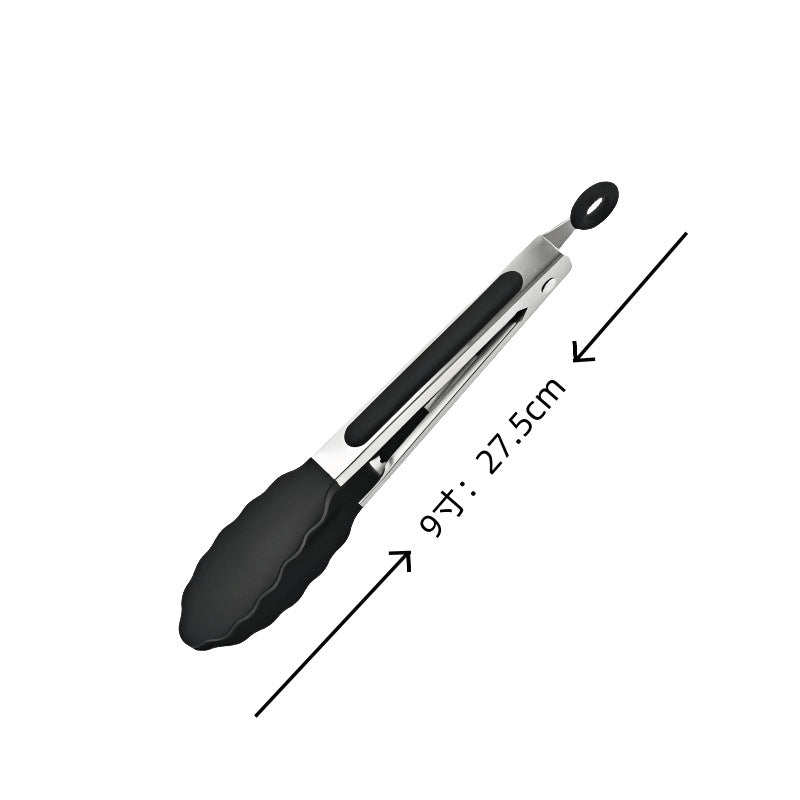 Cross-Border Black Silicone Clip High Temperature Resistant Kitchen Food Frying Stainless Steel Bread Clip Steak Clip Kitchen Food Clip - Kasa & Pet
