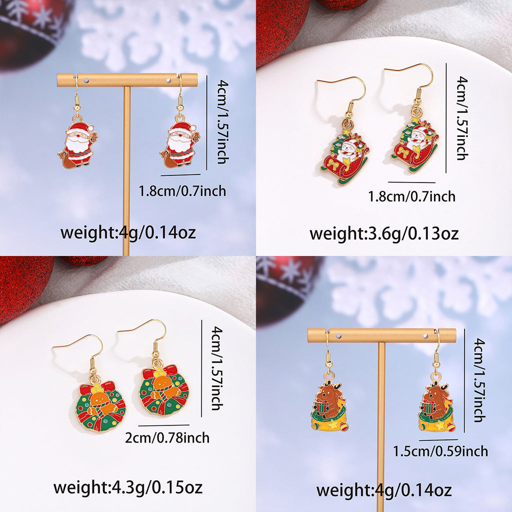 Cross-border personality Christmas series elk gingerbread earrings European and American cartoon oil Santa Claus earrings