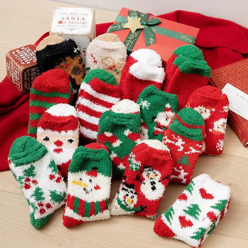 Coral fleece Christmas socks autumn and winter thick tube socks New Year gift socks cartoon Christmas socks cross-border wholesale