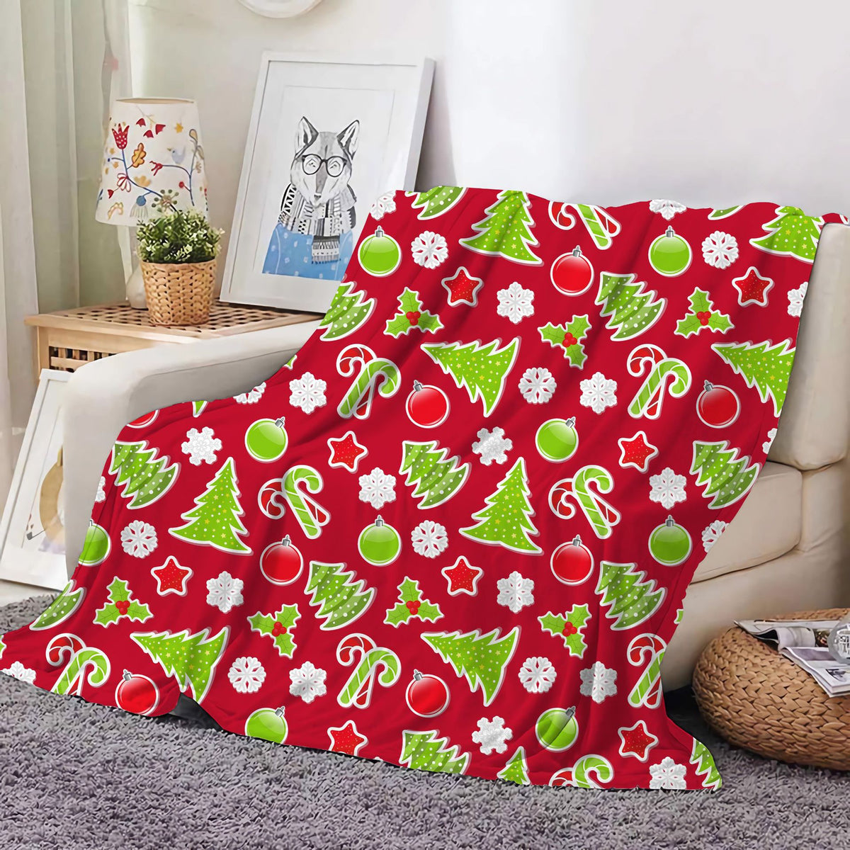 Christmas Decoration Blanket Holiday Blanket Red Festive Blanket Christmas Tree Polo Sofa Blanket Flannel Blanket - Kasa & Pet
