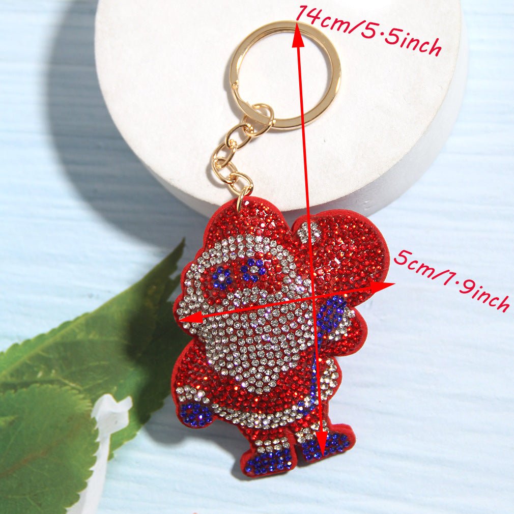 Cross-border Christmas Series Rhinestone Keychain Gift Santa Claus Reindeer Cute Creative Small Pendant Bag Hanging Ornaments
