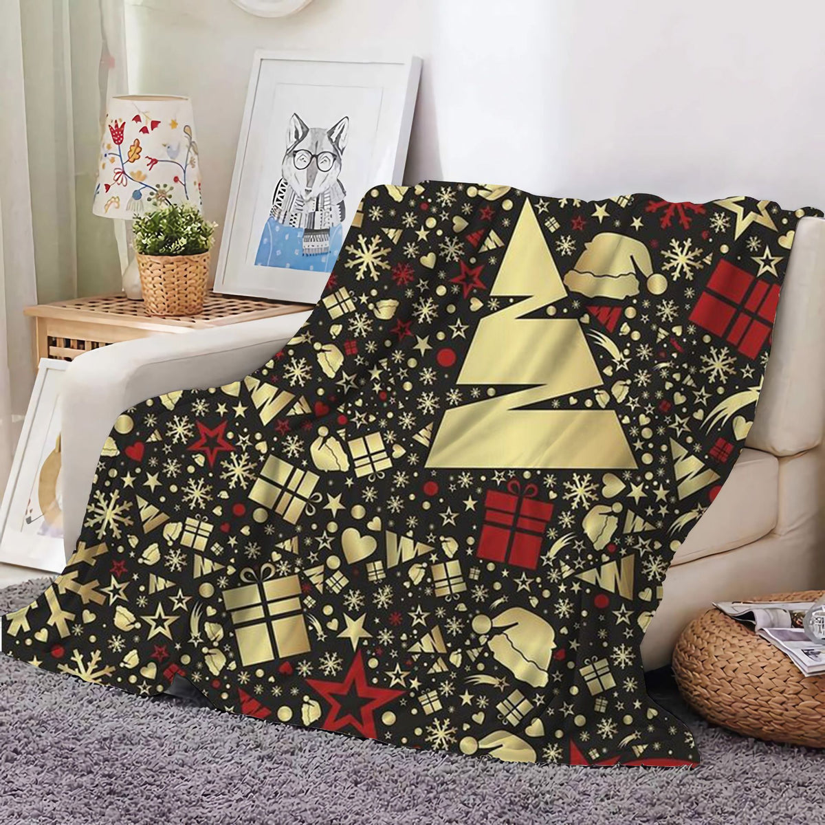 Christmas Decoration Blanket Holiday Blanket Red Festive Blanket Christmas Tree Polo Sofa Blanket Flannel Blanket