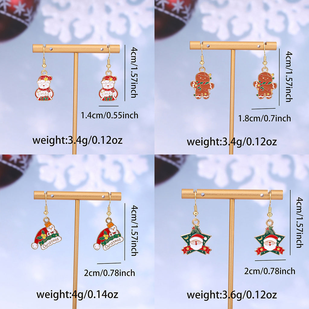 Cross-border personality Christmas series elk gingerbread earrings European and American cartoon oil Santa Claus earrings