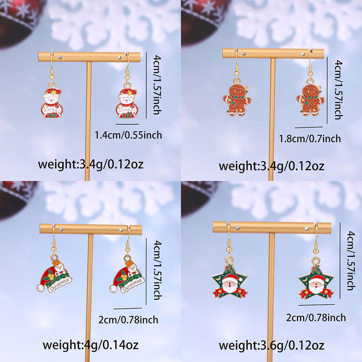 Cross-border personality Christmas series elk gingerbread earrings European and American cartoon oil Santa Claus earrings