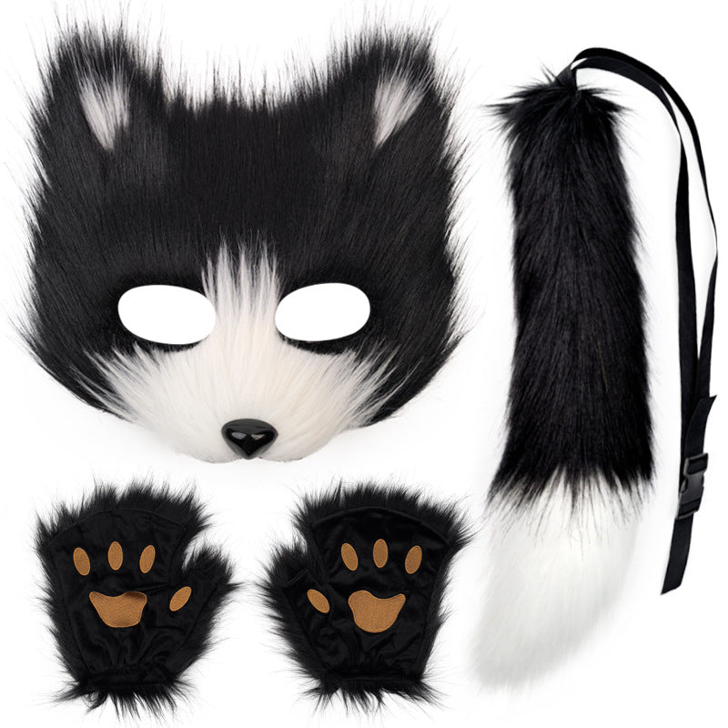 Fox Mask suit Plush Hand-made Animal Tail Gloves Tail Halloween Party Cat Animal Cos Props