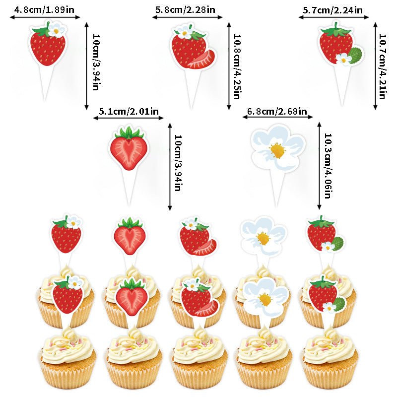 European and American Strawberry Birthday Theme Party Supplies Flags, Flowers, Honeycomb Table Decorations, Desktop Table Decorations - Kasa & Pet