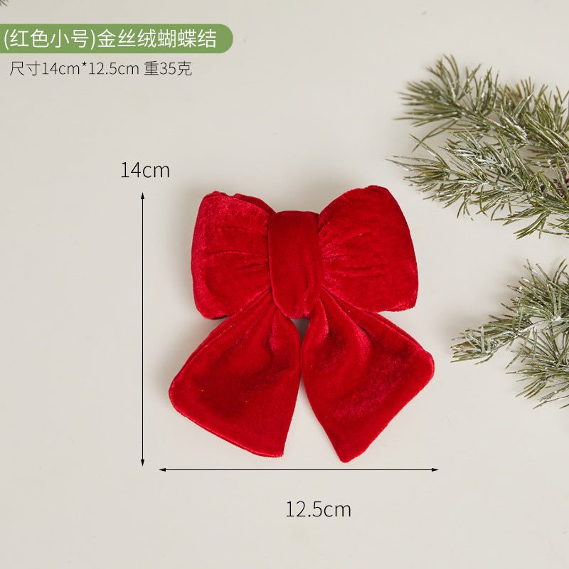 Christmas Tree Decoration Home Gold Velvet Bow Large Pendant Photo Atmosphere Props Atmosphere Flocking Bow - Kasa & Pet