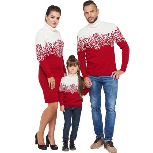Amazon New Christmas Family Clothes Jacquard Turtleneck Sweater Christmas Clothing in stock Wholesale