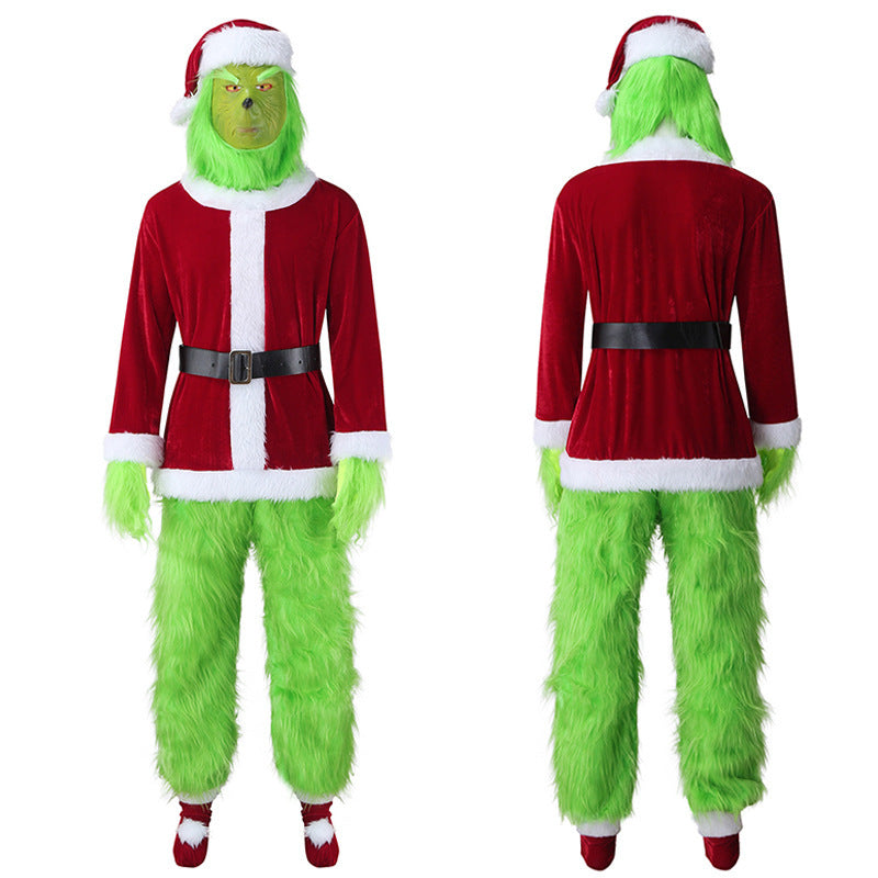 Popular Christmas clothing long hair monster cosplay Santa Claus green hair monster Grinch Christmas performance clothing