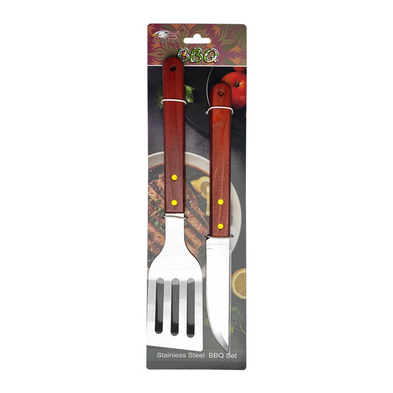 Outdoor camping barbecue tools combination stainless steel grill suit wooden handle fork shovel clip BBQ accessories cloth bag - Kasa & Pet
