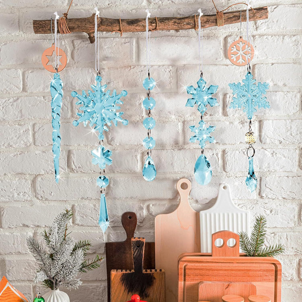 18Pcs Christmas Tree Decoration Crystal Christmas Decorations Hanging Acrylic Snowflakes and Icicles Christmas Tree Pendants