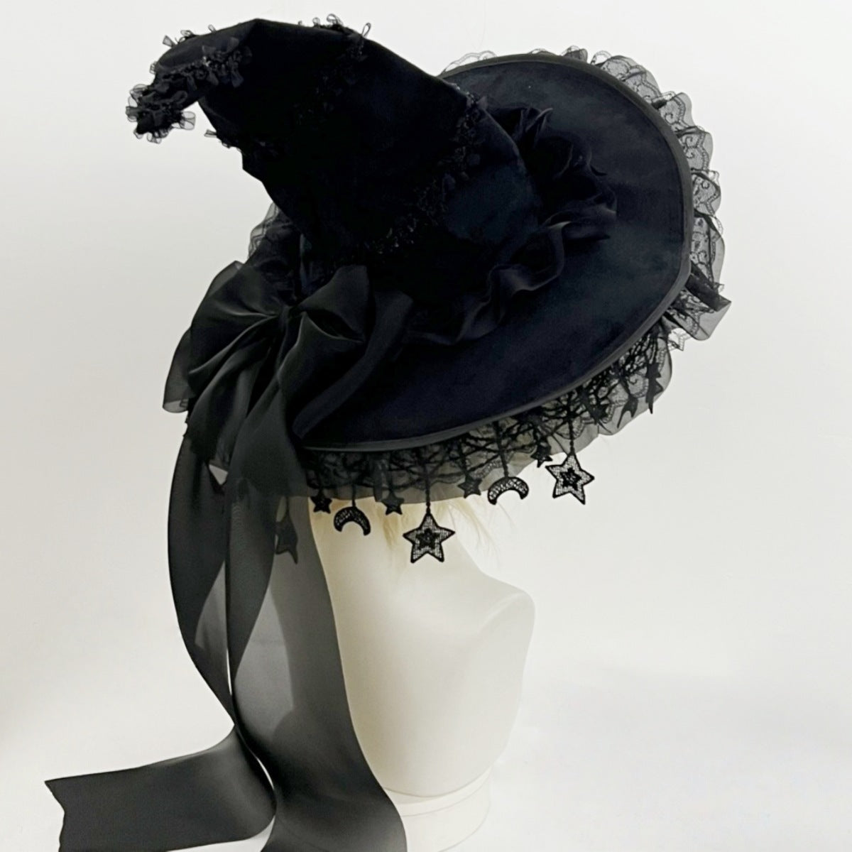 Halloween Dark Purple Lace Big Bow Witch Hat Dark Gothic Wizard Big Brim Hat Lolita Witch Hat
